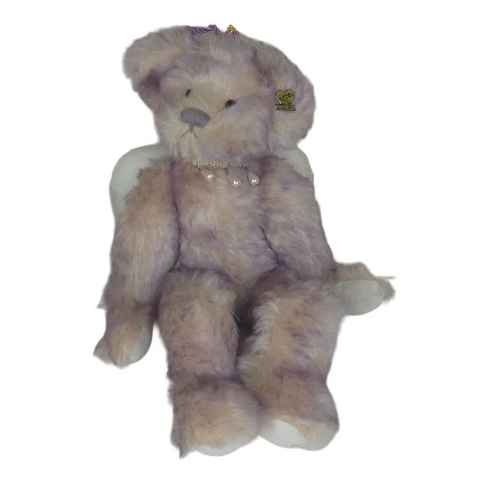 Vintage Annette Funicello Angel Teddy Bear Pearls Halo Purple Mohair Jointed 18"